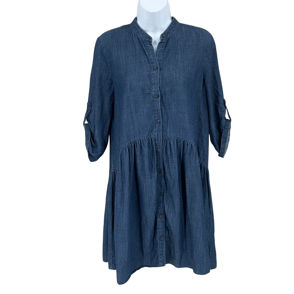 Madewell Denim Dress Women XS Blue Drop Waist Tiered Western Cowgirl Boho